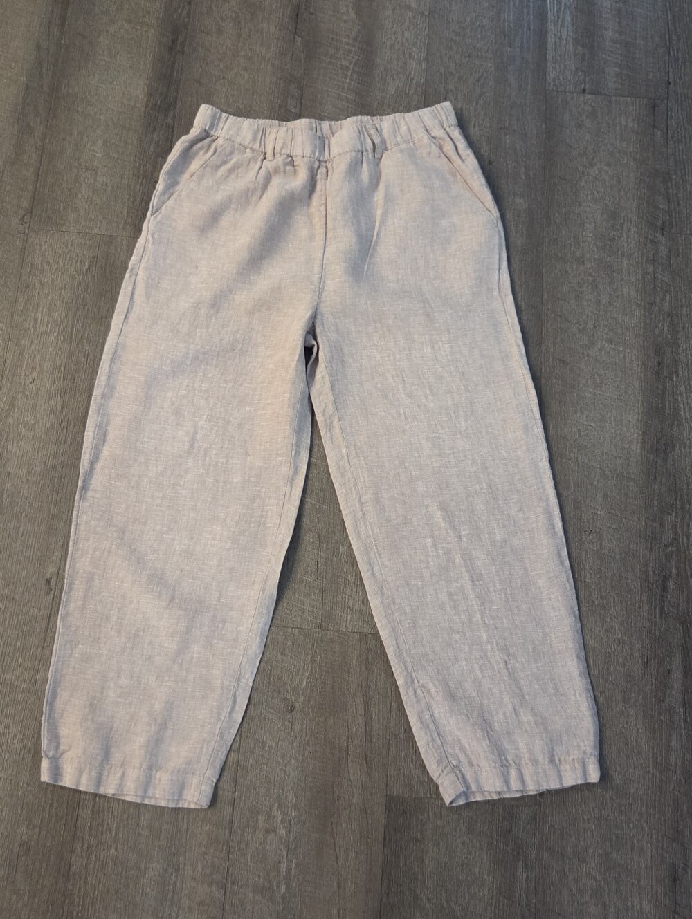 Quince 100% European Linen Vintage Pink Chambray Pant Cropped Wide-Leg Medium